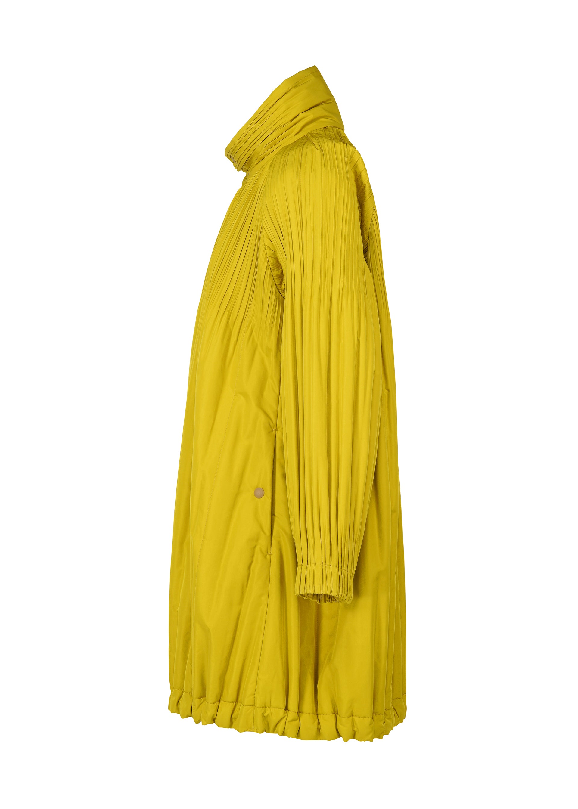 PLEATS PLEASE 未使用に近い　ネオンイエロー プリーツロングコート プリーツプリーズ プリーツプリーズ イッセイミヤケ 総柄フリンジ