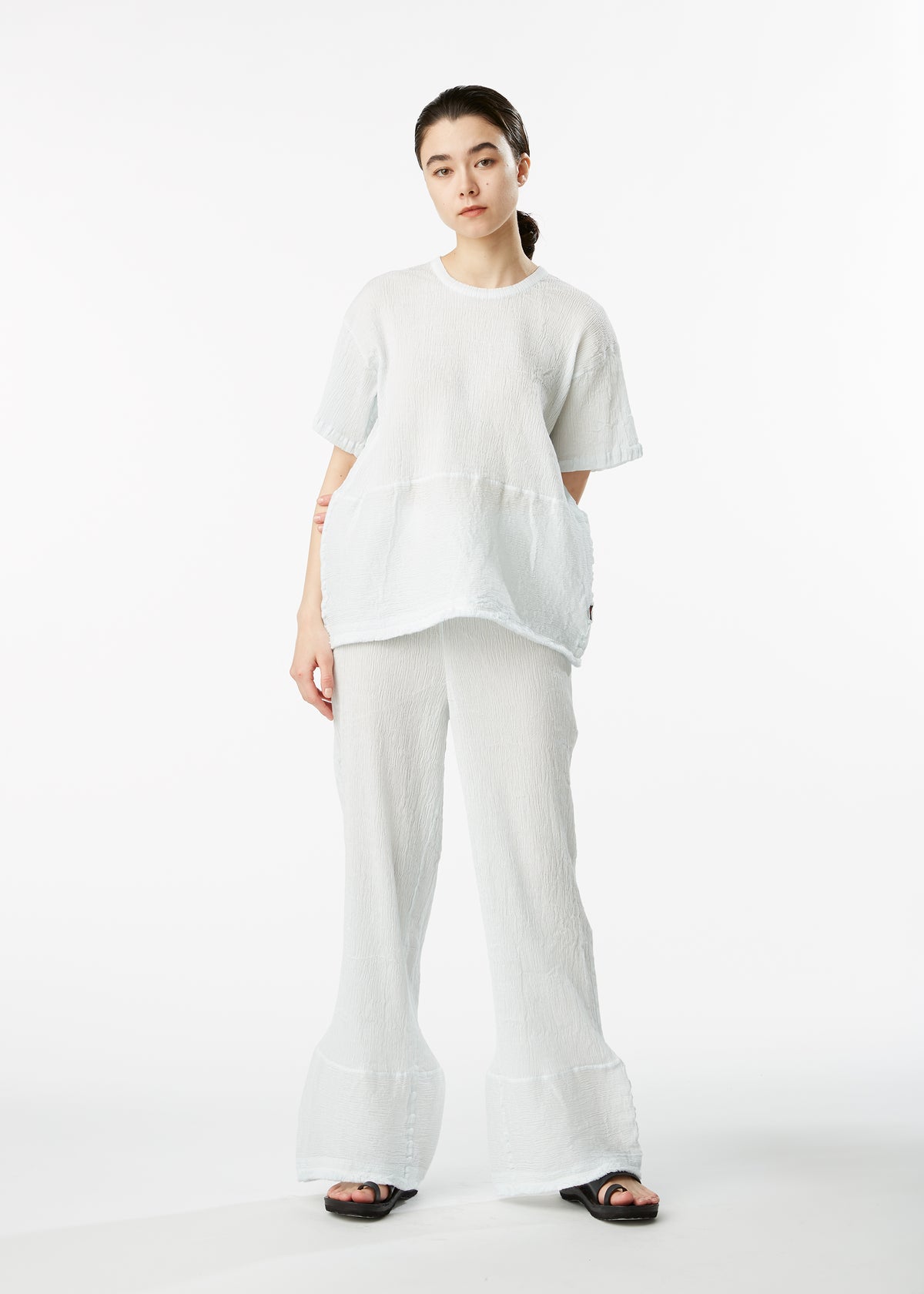 KYO CHIJIMI HEM LINE FRINGE、ウィメンズ_パンツ、着用画像1